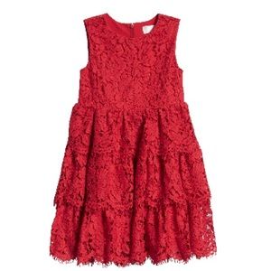 EUC Sz. 7 Rachel Parcell Girls Tiered Red Lace Sleeveless Dress